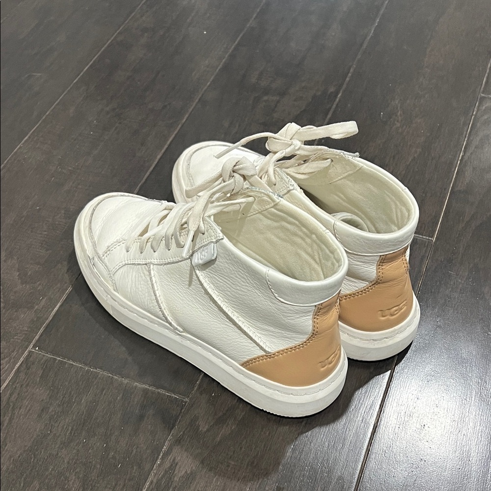 UGG White and Tan Leather high top Sneakers